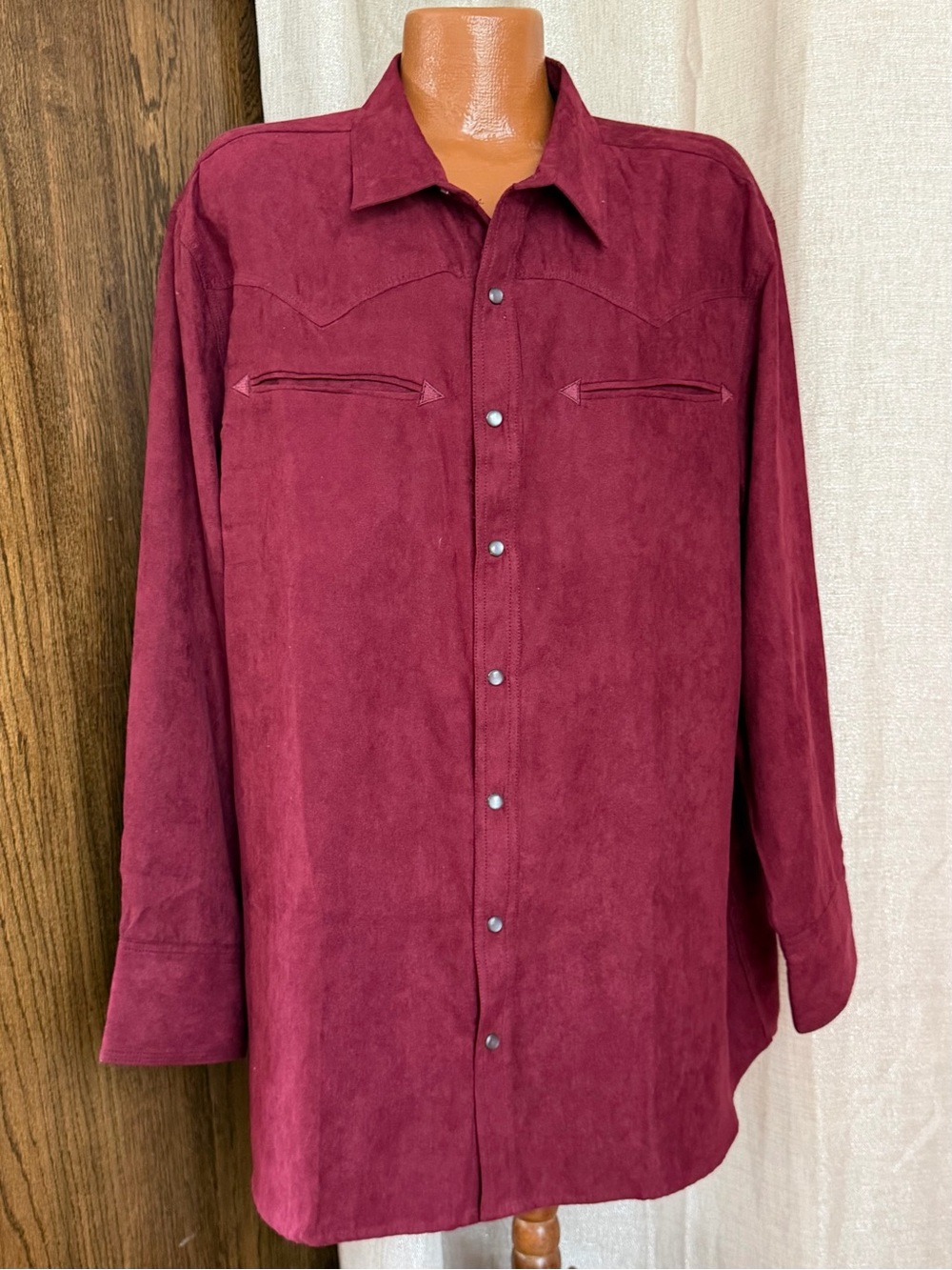 Men's Burgundy Suede Button-Down Shirt - Classic Western Style